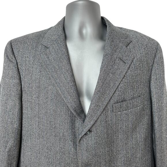 Vintage Jos A Bank Clothiers Blazer Navy Blue Gray Herringbone Striped Jacket 40 - Picture 3 of 10